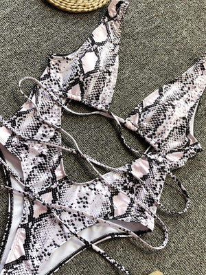 Lace - Up Backless Plunge One - Piece Swimwear - StyleLure