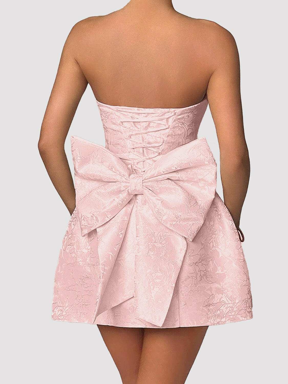 Lace - Up Sleeveless Satin Mini Dress with Bow - StyleLure