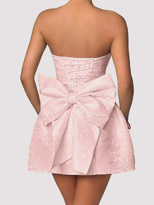 Lace - Up Sleeveless Satin Mini Dress with Bow - StyleLure