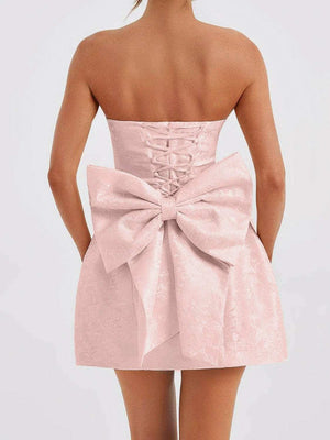 Lace - Up Sleeveless Satin Mini Dress with Bow - StyleLure