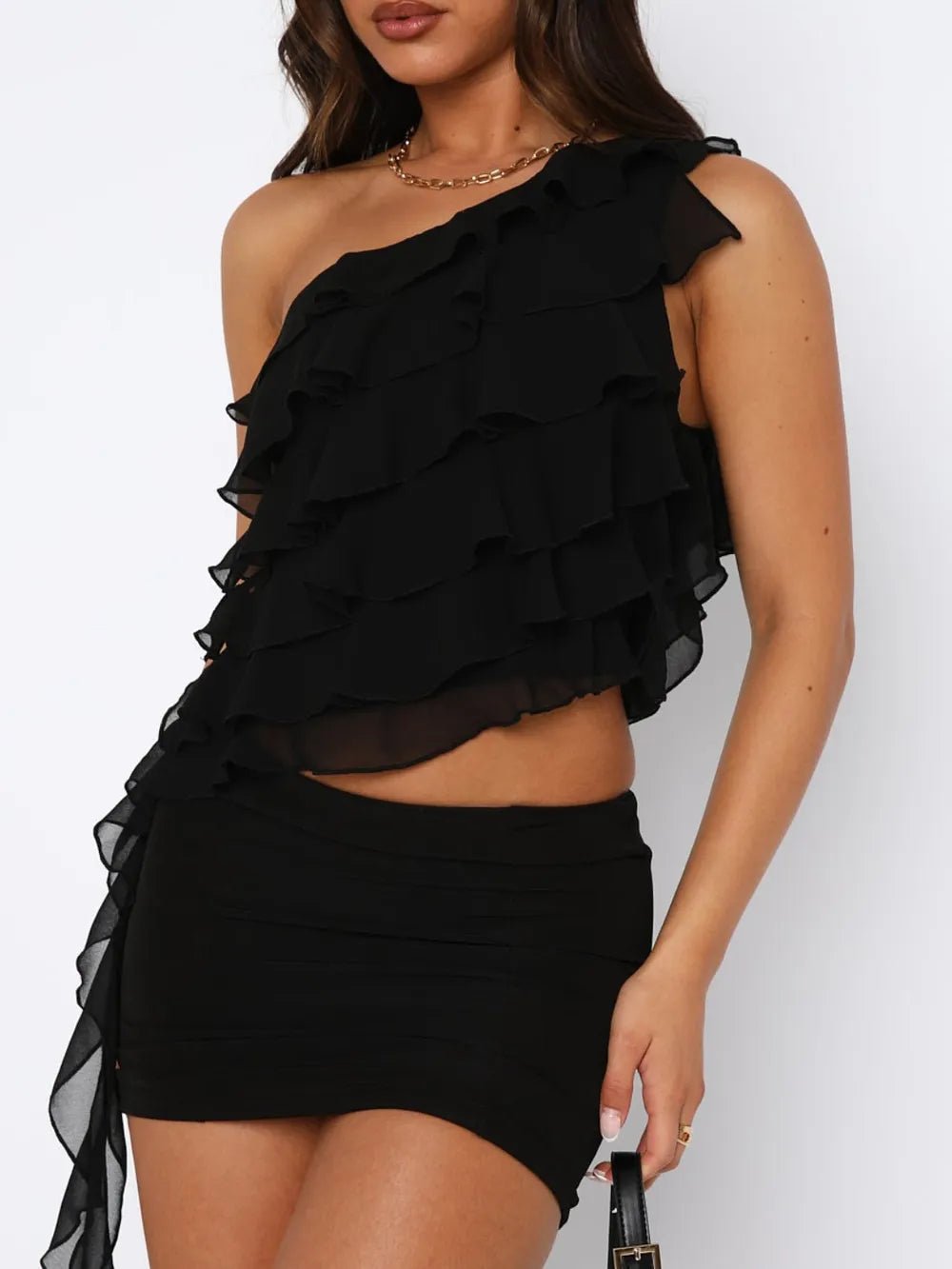 Layered Ruffled One Shoulder Tank - StyleLure