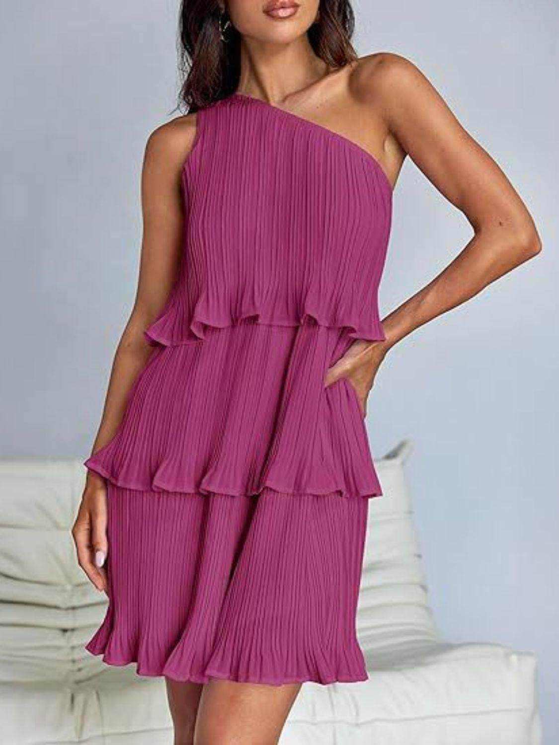 Layered Single Shoulder Mini Dress - StyleLure