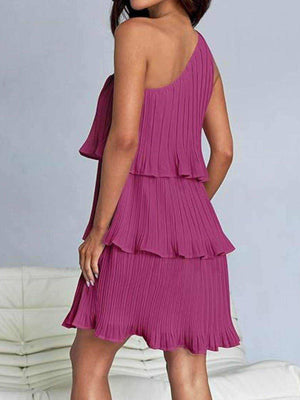 Layered Single Shoulder Mini Dress - StyleLure