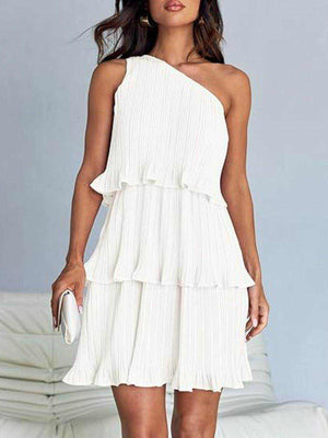 Layered Single Shoulder Mini Dress - StyleLure