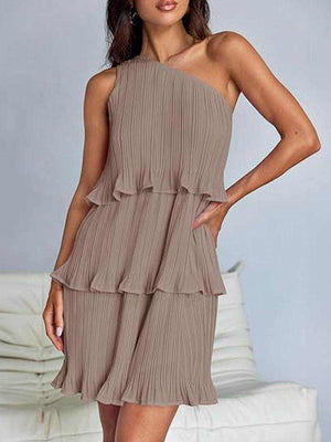 Layered Single Shoulder Mini Dress - StyleLure