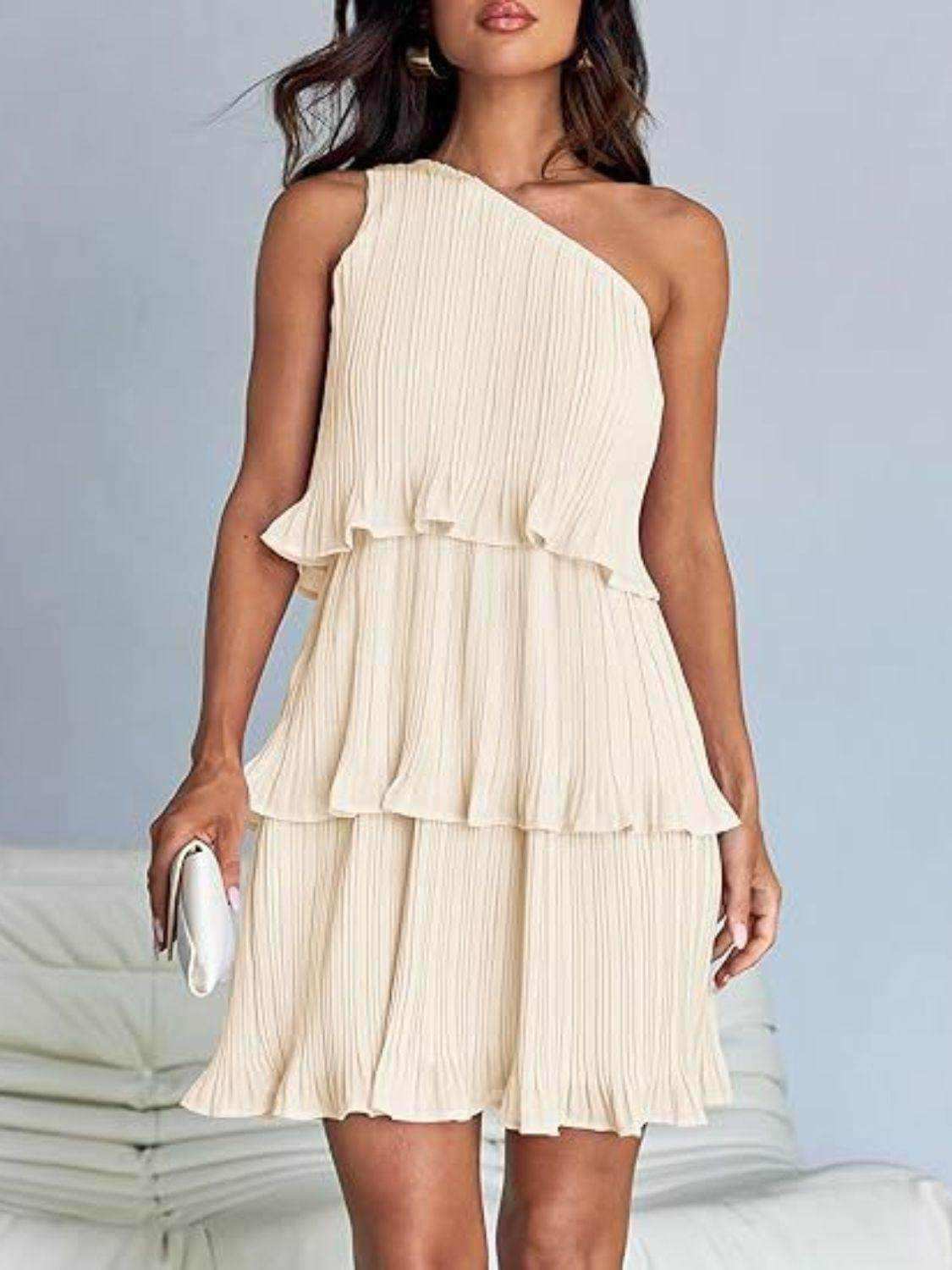 Layered Single Shoulder Mini Dress - StyleLure