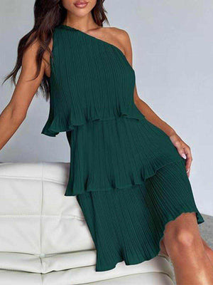 Layered Single Shoulder Mini Dress - StyleLure