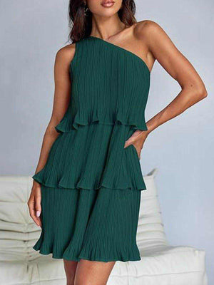 Layered Single Shoulder Mini Dress - StyleLure