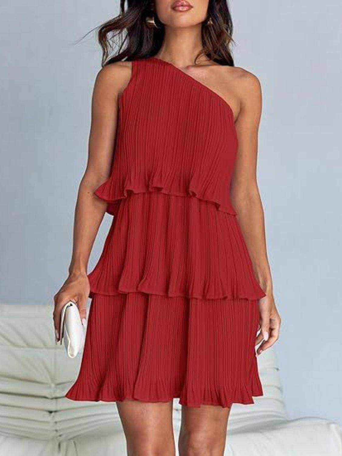 Layered Single Shoulder Mini Dress - StyleLure