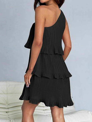 Layered Single Shoulder Mini Dress - StyleLure
