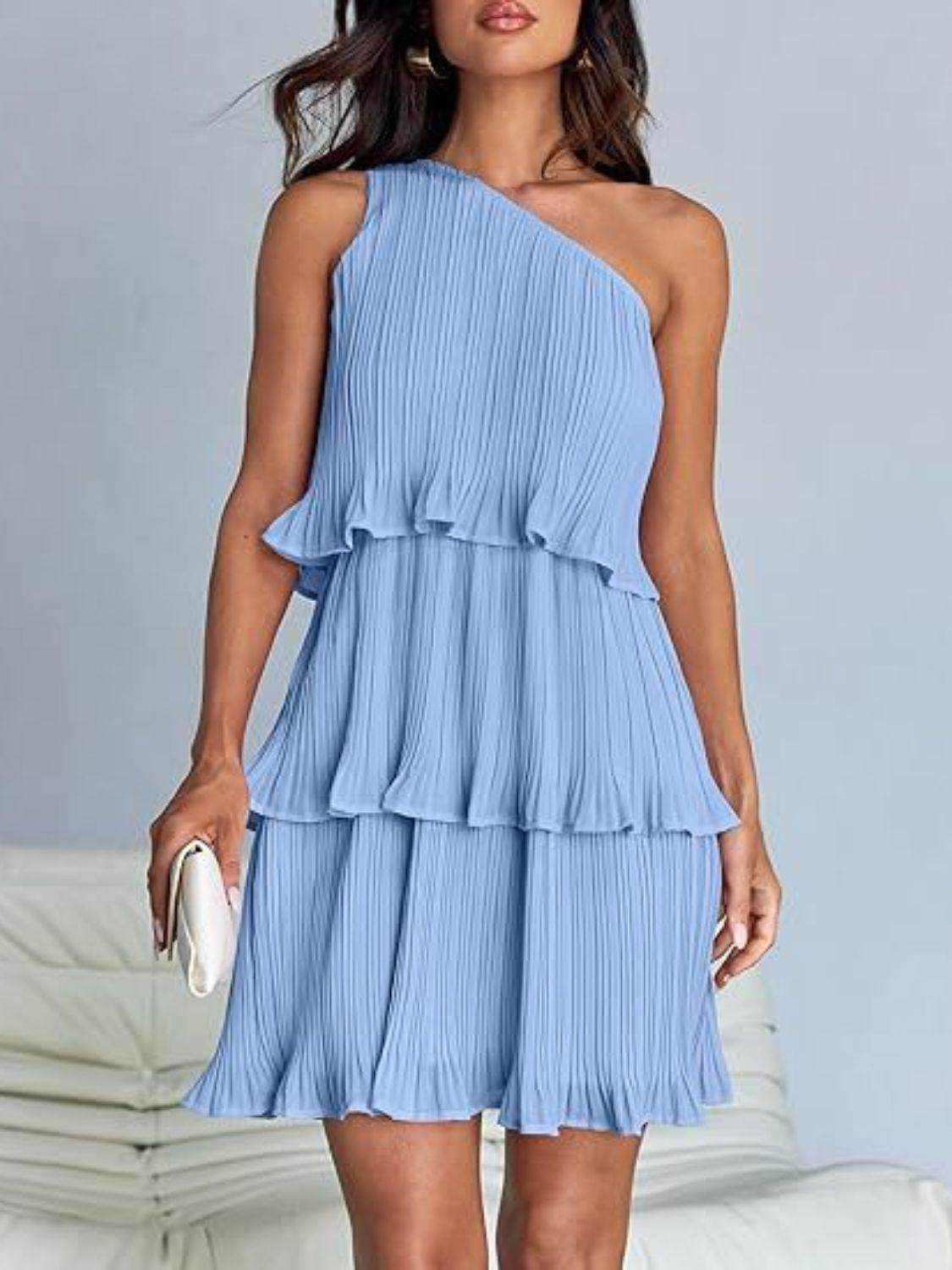 Layered Single Shoulder Mini Dress - StyleLure