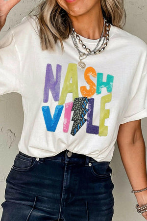 Lightening NASHVILLE Sequin Round Neck T-Shirt - StyleLure