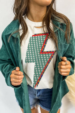 Lightning Round Neck Short Sleeve T-Shirt - StyleLure
