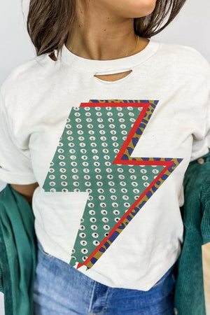 Lightning Round Neck Short Sleeve T-Shirt - StyleLure