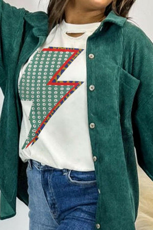 Lightning Round Neck Short Sleeve T-Shirt - StyleLure