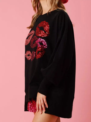 Lips Round Neck Dropped Shoulder Sweatshirt - StyleLure