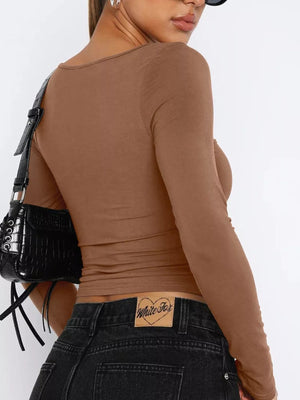 Long Sleeve Sweetheart Neck Crop T-Shirt - StyleLure