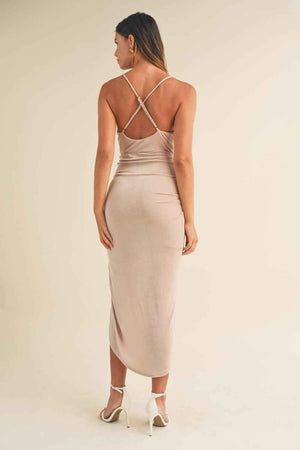 Mable Draped Detail Cami Midi Dress - StyleLure