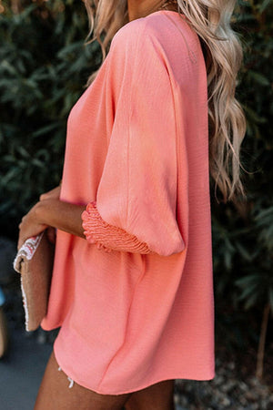 MAMA Round Neck Lantern Sleeve Blouse - StyleLure