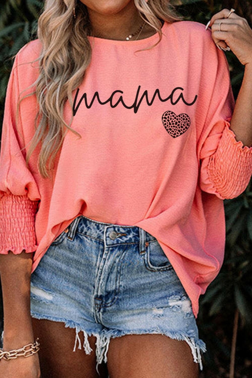 MAMA Round Neck Lantern Sleeve Blouse - StyleLure