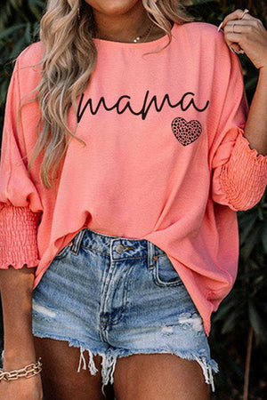 MAMA Round Neck Lantern Sleeve Blouse - StyleLure