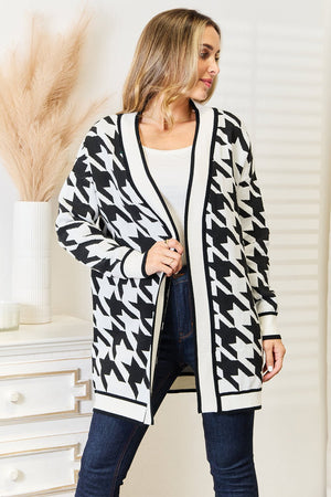 Mandy Woven Right Houndstooth Open Front Longline Cardigan - StyleLure