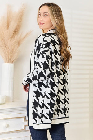 Mandy Woven Right Houndstooth Open Front Longline Cardigan - StyleLure