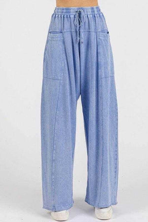 Mittoshop Mineral Wash Elastic Waist Baarrel Leg Baggy Pants - StyleLure