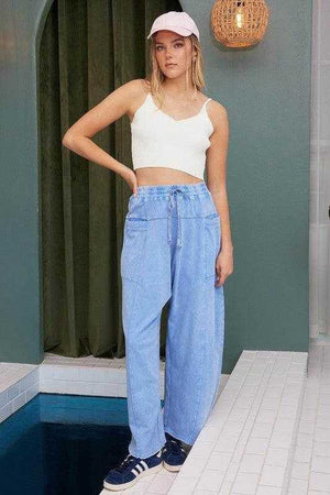 Mittoshop Mineral Wash Elastic Waist Baarrel Leg Baggy Pants - StyleLure
