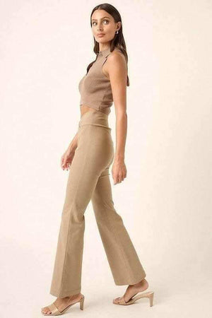 Mittoshop Surplice V Waist Flare Pants - StyleLure