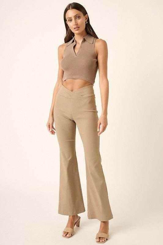 Mittoshop Surplice V Waist Flare Pants - StyleLure