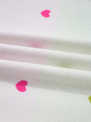 Multicolour Heart Pattern Dropped Shoulder Sweater - StyleLure