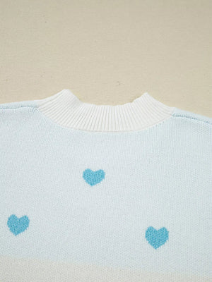 Multicolour Heart Pattern Dropped Shoulder Sweater - StyleLure