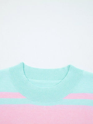 Multicolour Striped Knit Ribbed Trim Boxy Fit Cropped Sweater - StyleLure