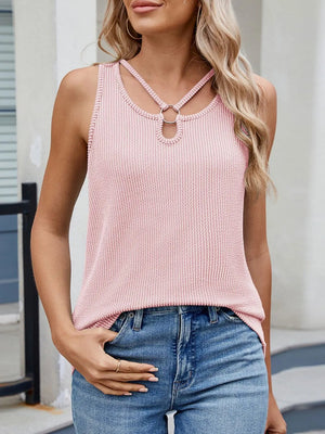 O - Ring Cutout Ribbed Knit Tank Top - StyleLure