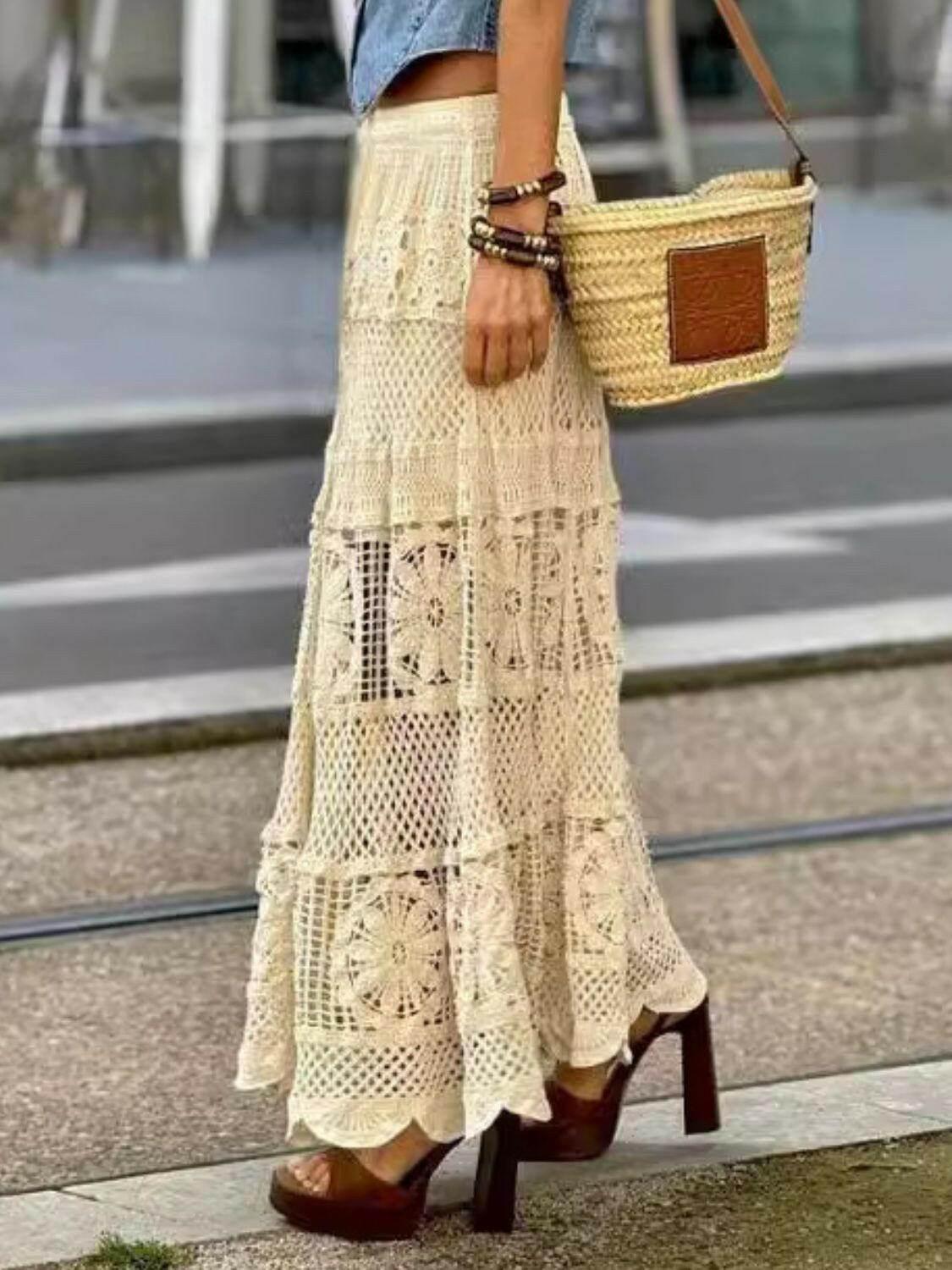 Openwork Crochet Maxi Skirt - StyleLure