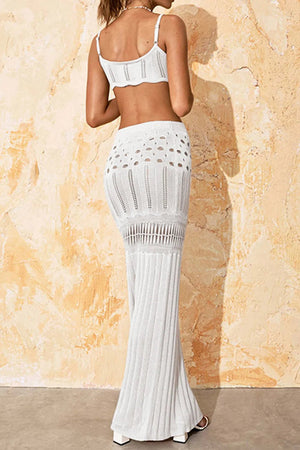 Openwork Scoop Neck Spaghetti Strap Swimsuit Cover - Up Set - StyleLure