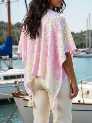 Openwork Tassel Gradient Knit Cover Up - StyleLure