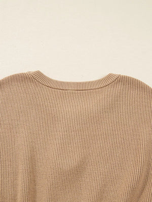 Pearl Embellished Keyhole Ribbed Sweater Dress - StyleLure