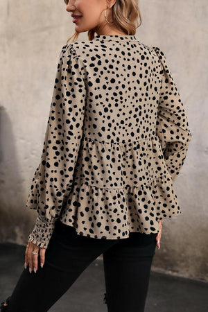 Perfee Notched Lantern Sleeve Tiered Top - StyleLure