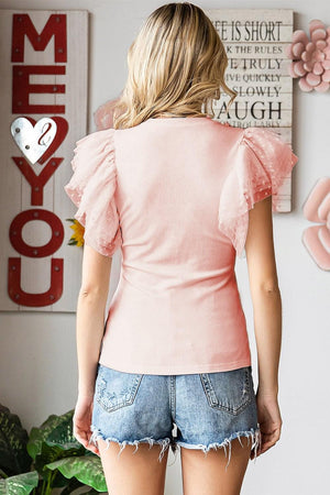 Polka Dot Flutter Sleeve Top - StyleLure