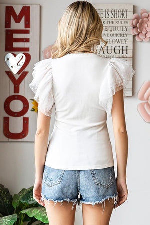 Polka Dot Flutter Sleeve Top - StyleLure