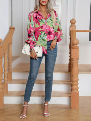 Printed Button Up Long Sleeve Shirt - StyleLure