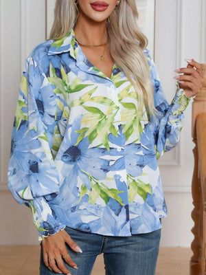 Printed Button Up Long Sleeve Shirt - StyleLure