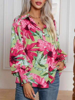 Printed Button Up Long Sleeve Shirt - StyleLure