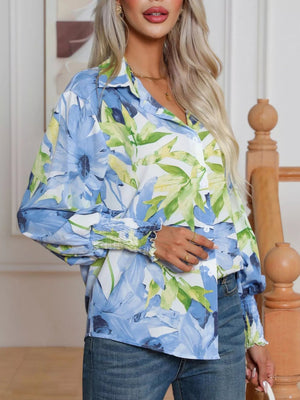 Printed Button Up Long Sleeve Shirt - StyleLure