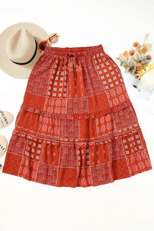 Printed Drawstring Midi Skirt - StyleLure
