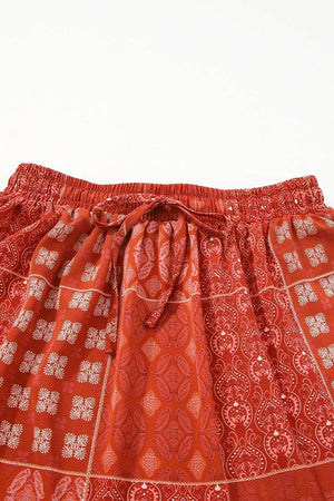 Printed Drawstring Midi Skirt - StyleLure