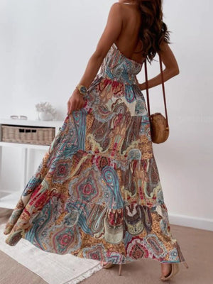 Printed Halter Neck Maxi Dress - StyleLure