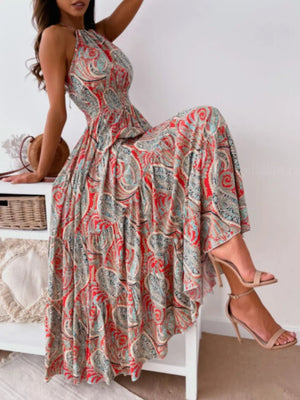 Printed Halter Neck Maxi Dress - StyleLure